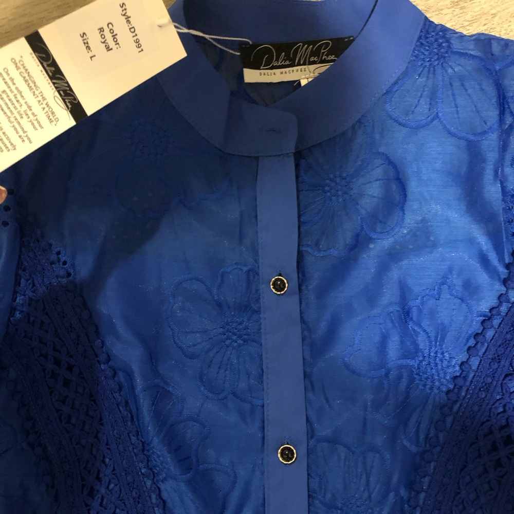 NWT Dalia Macphee royal blue belted Dress L - Picture 3 of 8